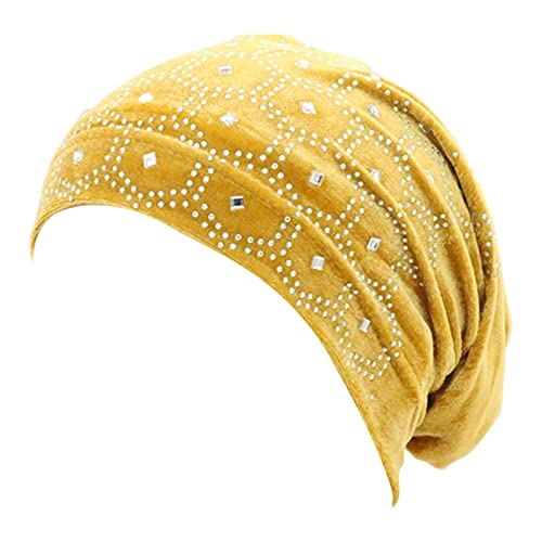 Muslimisches elastisches Band für Damen, ethnischer Hijab, einfarbig, verstellbar, kleine Kappe, Röhrenkappe, umwickelte Turban-Kappe, zum Schnüren Stirnband Mit Haaren (Yellow, S) von QWUVEDS