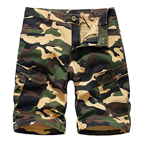 Outdoor Fashion Herren Camouflage Shorts Farbe Multi Zipper Tooling Lässige Shorts Schnalle Tasche Herren Cargohose Schwarze Herren Hose von QWUVEDS