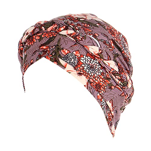 Print Floral Cap Ethnic Hat Wrap Turban Turban Braid Hair Cap Kopfbedeckung Cancer Head Bohemian Cover Heardband Yoga Zubehör Damen (Grey, One Size) von QWUVEDS