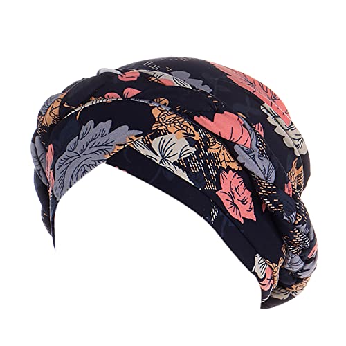 Print Floral Cap Ethnic Hat Wrap Turban Turban Braid Hair Cap Kopfbedeckung Cancer Head Bohemian Cover Heardband Yoga Zubehör Damen (Navy, One Size) von QWUVEDS