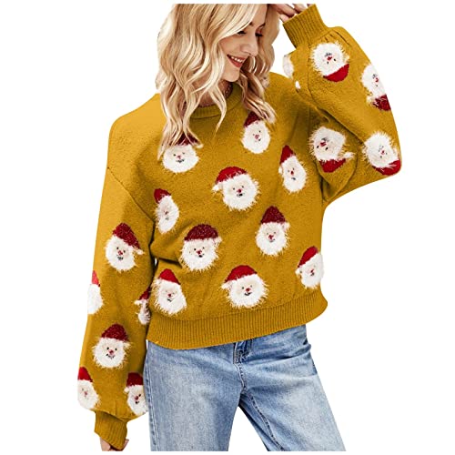 QWUVEDS Pullover Weihnachten Beste Freundin Geschenke Weihnachten Weihnachtspullover Damen Pullover Gestrickte Christmas Weihnachtsmann Rundhalsausschnitt Drucken Lange Sleeve Weihnachten Sweatshirt von QWUVEDS