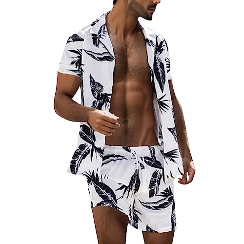 2-teilig Kurzarm mit Schnalle Shirt + Kurze Hose Sets T-Shirt und Shorts Set t Shirt Vatertag Men Summer Suit Leisure Orientation Printed Fashion Suit Button Beach Shirt Short Casual Loose von QWUVEDS