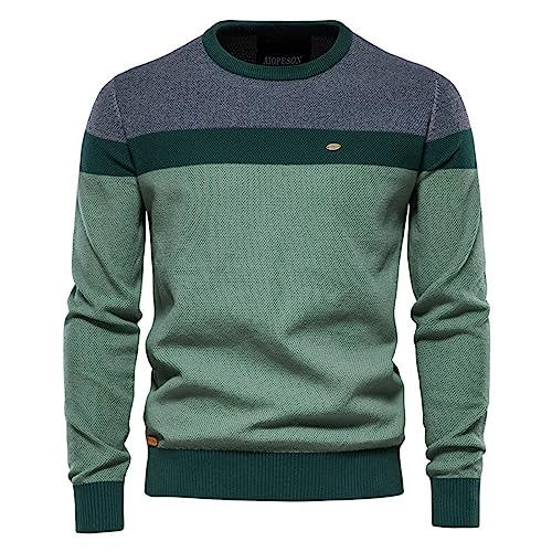 QWUVEDS 2023 Herbst Und Winter Gestreiften Spleißen Lange Ärmeln männer Strickwaren Mode Rundhals Casual Pullover Strickjacke Herren 46 (Green, M) von QWUVEDS