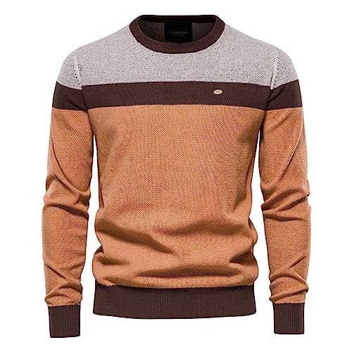 QWUVEDS 2023 Herbst Und Winter Gestreiften Spleißen Lange Ärmeln männer Strickwaren Mode Rundhals Casual Pullover Strickjacke Herren 46 (Orange, L) von QWUVEDS