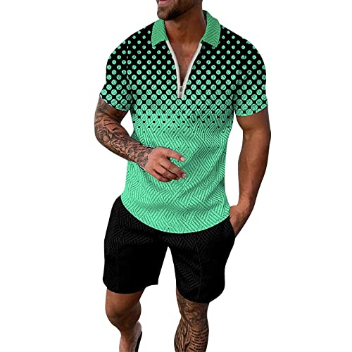 QWUVEDS Anzug 98 Männer Umlegekragen Hemd Hose Sets Kurzarm Hawaii Print Mode Lässig Sommer Hemd Shorts Anzug Anzugkoffer (Y2-Mint Green, L) von QWUVEDS