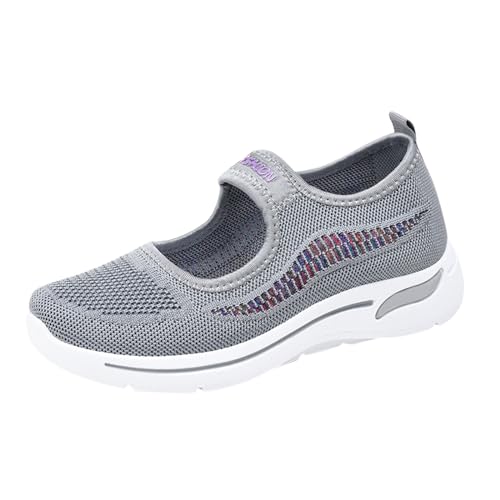 QWUVEDS Damen-Frühlings- Sommermode, Mesh, perforiert, atmungsaktiv, Freizeitschuhe, Slip-on-Schuhe in einfarbiger Farbe Damenschuh (Grey, 37) von QWUVEDS