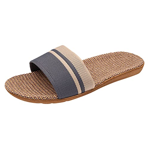 QWUVEDS Damen Hausschuhe Modische minimalistische Leinenliebhaber Leichte, bequeme rutschfeste Strandschuhe im Sommer Schuhe Für Einlagen Damen Damen Hausschuhe Sommer Freizeitschuhe Damen (Grey, 38) von QWUVEDS