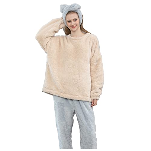 QWUVEDS Damen-Herbst- und Winter-Fleece-Dick-Pyjama-Set für Paare, Warmer Schlafanzug Frottee Pyjama Damen von QWUVEDS