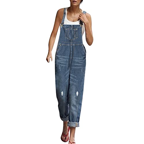 QWUVEDS Damen-Overall, Denim, lockere Passform, breites Bein, Stretch, Baggy-Jeans, Overall, bequem Kurze Jeanshosen Damen Schwarz von QWUVEDS