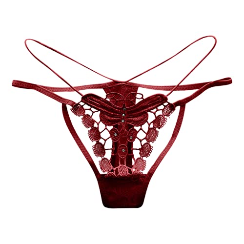 QWUVEDS Damen-Slips mit niedriger Taille, einfarbig, Baumwolle, Schritt, Unterwäsche, Höschen String-Tanga String-Tanga mit Perlen Herrenslip von QWUVEDS