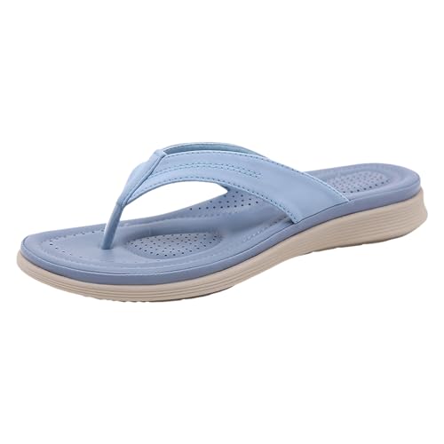 QWUVEDS Damen Sommer Casual Einfarbig Dicker Boden Strand Große Größe Slope Heel Sandale Hausschuhe Pons Damenschuhe (Blue, 41) von QWUVEDS