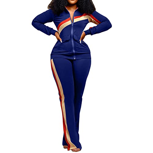 QWUVEDS Damenbekleidung Sportmode Zweiteiler Hosentaschenset Trainingsanzüge Damenbekleidungssets Business Anzug Damen Set (Blue, S) von QWUVEDS