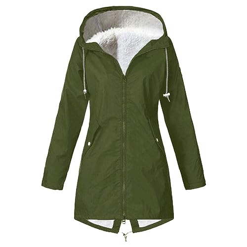 QWUVEDS Einfarbige Outdoor-Sportjacke für Damen mit Kapuze Weste Damen Sommer Leicht Damen Winterjacke Lang (Green, XXXXL) von QWUVEDS