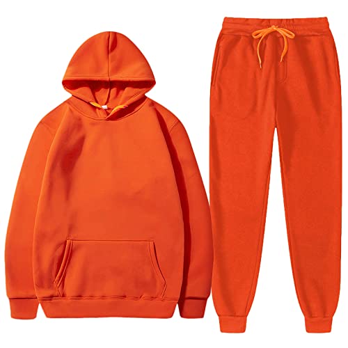 QWUVEDS Frauen Hoodies Sweatsuit Langarm Kapuze Passende Jogger Jogginghose 2-teilige Trainingsanzug-Sets Hosenanzüge (Orange, XL) von QWUVEDS