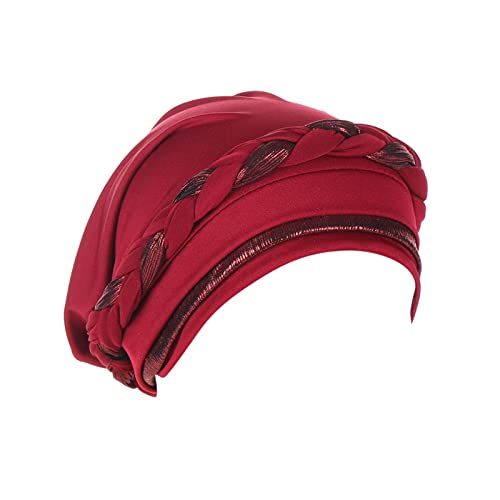 QWUVEDS Frauen Zopf Hut Muslim Rüschen Turban Wrap Cap Kühlstirnband (Red, One Size) von QWUVEDS