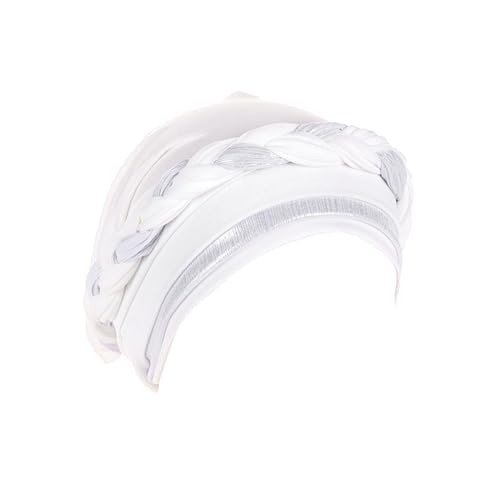 QWUVEDS Frauen Zopf Hut Muslim Rüschen Turban Wrap Cap Kühlstirnband (White, One Size) von QWUVEDS