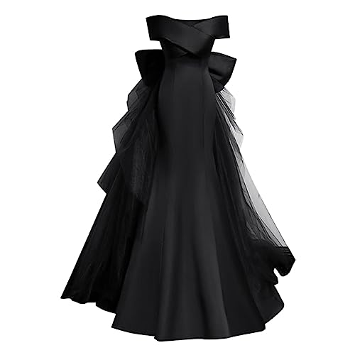 QWUVEDS Frauen-reizvoller Normallack-Tüll-Abschlussball-Kleid-langes formales Abendkleid mit Schlitz-Kleid Vintage Kleid Langarm Sommerkleid Für Damen Kleid Damen Elegant Sexy (4-0113A-Black, XXL) von QWUVEDS