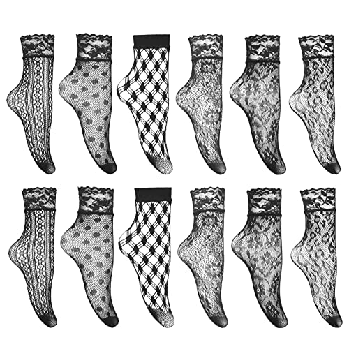 QWUVEDS Frühling und Sommer Sexy Jacquard ausgehöhlte kurze Netzsocken ultradünne atmungsaktive kurze Netzsocken schwarz Burger Socken von QWUVEDS