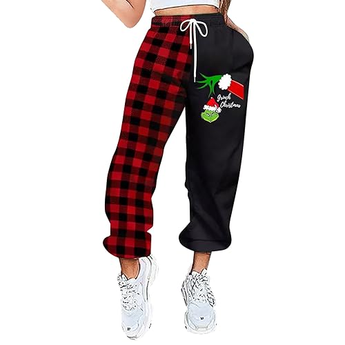 QWUVEDS Grinch Hose Grinch Baumwolle Grinch Plus Size Hose für Damen, grünes Weihnachtsmann-Grinch-Kostüm, Damen-Pyjamahose, gestreifte Damen-Pyjamahose Jogginghose Damen Cargohose Damen von QWUVEDS