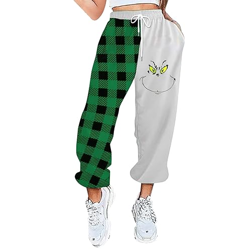 QWUVEDS Grinch Hose Grinch Baumwolle Grinch Plus Size Hose für Damen, grünes Weihnachtsmann-Grinch-Kostüm, Damen-Pyjamahose, gestreifte Damen-Pyjamahose Jogginghose Damen Cargohose Damen von QWUVEDS