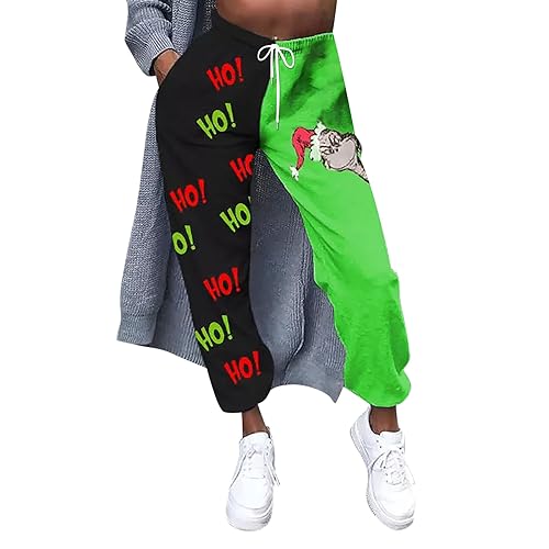 QWUVEDS Grinch Hose Grinch Baumwolle Grinch Plus Size Hose für Damen, grünes Weihnachtsmann-Grinch-Kostüm, Damen-Pyjamahose, gestreifte Damen-Pyjamahose Jogginghose Damen Cargohose Damen von QWUVEDS