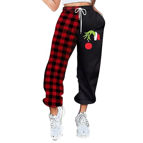 QWUVEDS Grinch Hose Grinch Baumwolle Grinch Plus Size Hose für Damen, grünes Weihnachtsmann-Grinch-Kostüm, Damen-Pyjamahose, gestreifte Damen-Pyjamahose Jogginghose Damen Cargohose Damen von QWUVEDS