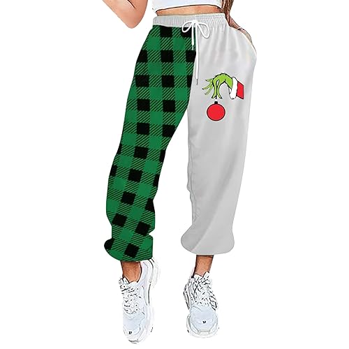 QWUVEDS Grinch Hose Grinch Baumwolle Grinch Plus Size Hose für Damen, grünes Weihnachtsmann-Grinch-Kostüm, Damen-Pyjamahose, gestreifte Damen-Pyjamahose Jogginghose Damen Cargohose Damen von QWUVEDS