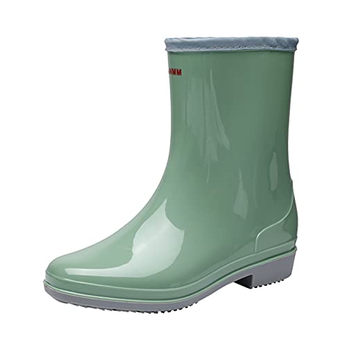 QWUVEDS Gummistiefel Damen Outdoor Gartenschuhe Schuhe Regenwasser Verschleißfeste Damen Sommerschuhe Stiefel Damenstiefel Schuhe Sommer Damen Absatz Halbe Gummistiefel Damen (Green, 38) von QWUVEDS