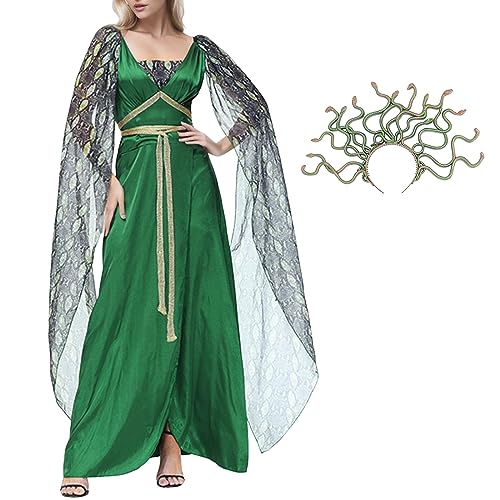 QWUVEDS Halloween kostüm Damen Halloween Kleid Halloween 3 Halloween-Kostüm für Damen, dunkelgrünes bedrucktes Schlitzkleid Gothic-Minikleid (Green, XL) von QWUVEDS
