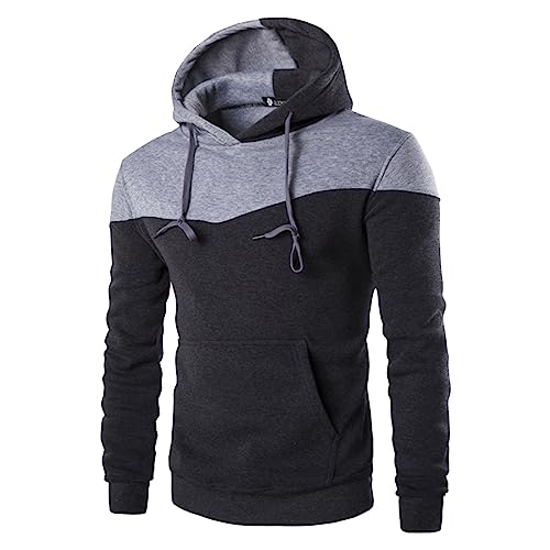 QWUVEDS Herren Casual Hoodie Patchwork Farbe Hoodie Jacke Herbst und Winter Straße Casual Sport lose Hoodie Hoodie Herren Warm Kapuzenpullover Für Herren Pullover Sweatshirts Für Herren (Black, M) von QWUVEDS