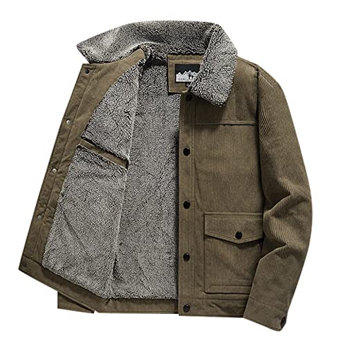 QWUVEDS Herren Herbst und Winter dünne Cord Retro Langarm Mantel Multi Taschen Baumwolle einfarbige Jacke Jacken Business Herren Fleecejacke Herren Winterjacke Herren (Coffee, L) von QWUVEDS