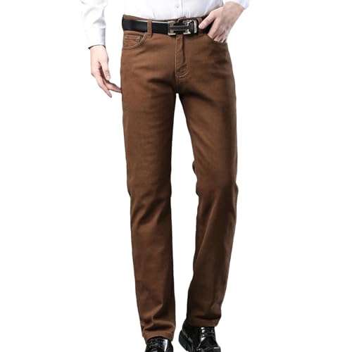 QWUVEDS Herren-Jeans, Normale Passform, Bequeme Stretch-Strick-Denim-Jeans, gerades Bein, Freizeithose für Herren Business Hose Herren (Coffee, 38) von QWUVEDS