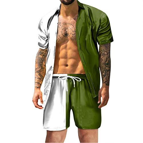 QWUVEDS Herren Sommer Mode Freizeit Hawaii Küste Urlaub Strand Digitaler 3D-Druck Kurzarm Hemd Shorts Strand Hosenanzug Herren Anzug 64 von QWUVEDS