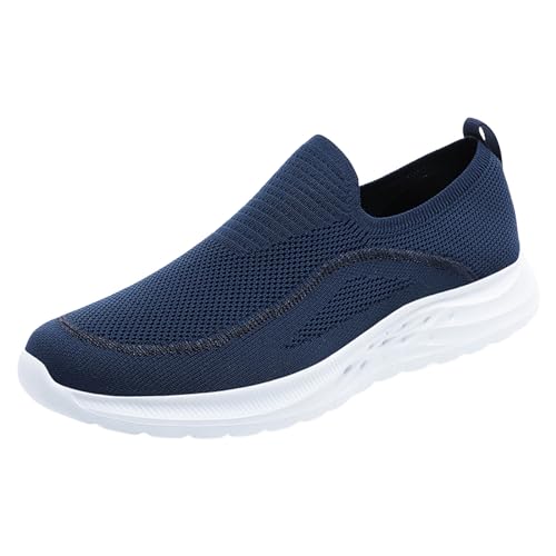 QWUVEDS Herren-Sportschuhe, modisch, Muster, einfach, einfarbig, leicht, Flacher Boden, Bequeme Slip-on-Freizeitschuhe Schuhe Schwarz Herren (Dark Blue, 42) von QWUVEDS