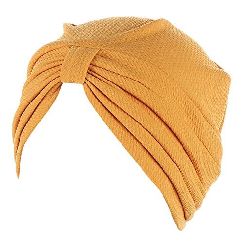 QWUVEDS -Hut-Kappe Ethnischer böhmischer Blumen-Haar-Abdeckungs-Wickel-Turban-Kopfbedeckungs-Turban-Kappe für Frauen Stirnband Elastisch (Yellow, One Size) von QWUVEDS