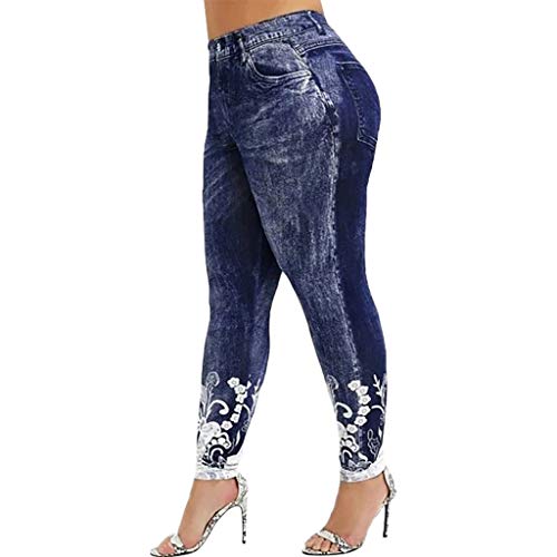 QWUVEDS Jeggings Damen Jeansoptik Bedruckte Hosen Leggings Fitness Frauen Stretch Sporthose Lauf-Yoga-Hosen Gamaschen Damen Jeggins Hose Für Damen High Waist von QWUVEDS