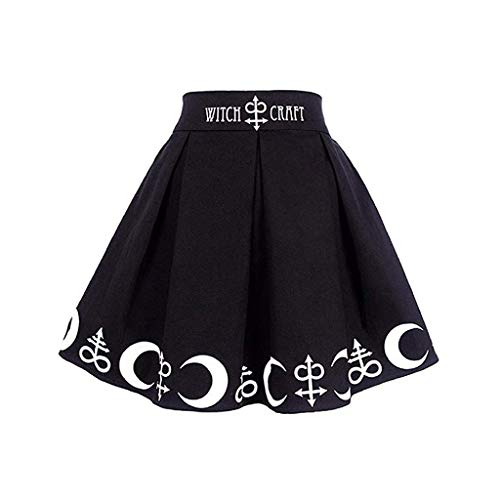 QWUVEDS Klamotten Damen Sexy Frauen Gothic-Punk Zauberei Mond Symbol Plisternde Kleinrock Tüllrock Kurz Schwarz von QWUVEDS