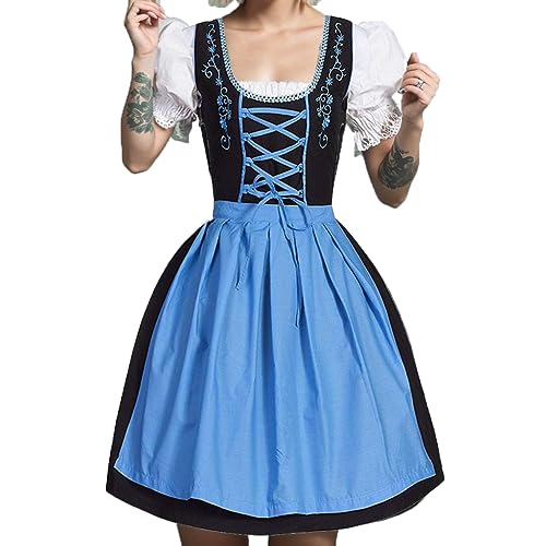 QWUVEDS Kleider Damen Mollig Deutsches Kleid für Damen in Übergröße mit eckigem Ausschnitt, Schürze, Oktoberfest-Biermädchen-Kostüm Cocktailkleid Damen 46 von QWUVEDS