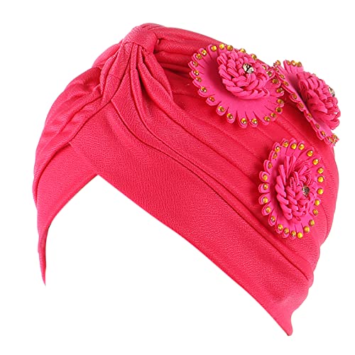 QWUVEDS Kopfbedeckung Abdeckkappe Wrap Turban Böhmischer Hut Blumenkappe Krebskopf Ethnisches Haar Turban Heardband Tennis Griffband Antirutsch (Hot Pink, One Size) von QWUVEDS