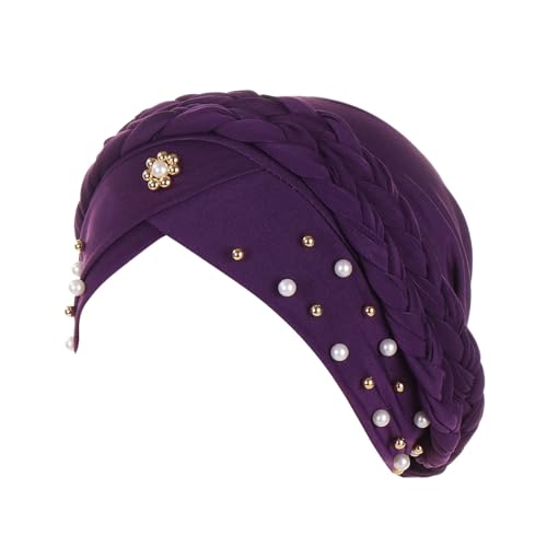 QWUVEDS Kopfhut, Mütze, Ethno, Bohemian-Stil, Blumenmuster, Haarbedeckung, Wickel-Turban, Kopfbedeckung, Turban-Kappe, Plissee-Mütze Haarband Neon (L, One Size) von QWUVEDS