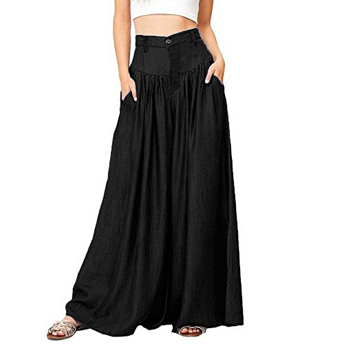 QWUVEDS Lässige Damenhose weiche Pantalon breite Beine Lange Hosen Damen Hosenanzug Sportlich Elegant Elegant Chiffon Hosenrock Damen Sommer Hosenrock Damen Schwarz von QWUVEDS