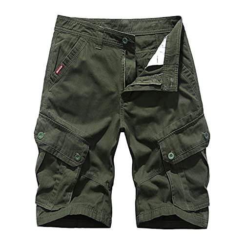 QWUVEDS Lässige Herren-Shorts mit elastischer Taille, entspannte Passform, Baumwolle, leicht, schnell trocknend, Angeln, Wandern, Arbeitsshorts, Cargo-Shorts Fitness Herren Shorts Herren Hose von QWUVEDS