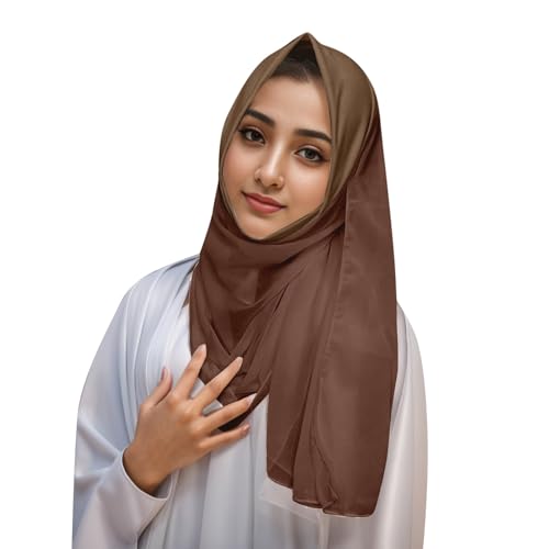 QWUVEDS Leicht zu tragender, weicher Hijab für Frauen, muslimischer Sofort-Hijab-Schal, Turban, Gebetsschal Stirnband Wintersport Herren (Brown, One Size) von QWUVEDS