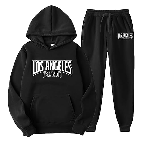 QWUVEDS Männer Frauen Herbst Winter Mode lässig Brief gedruckt Pullover Hosen Sportanzug Fußball Jogginganzug Herren Baumwolle Traningsanzuganzug Sweatshirt Herren Mit (0102E-Black, L) von QWUVEDS