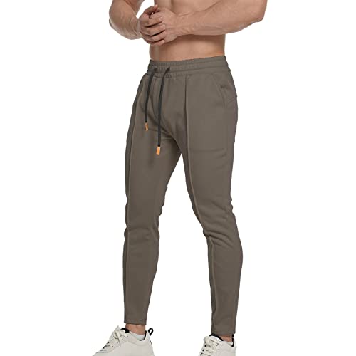 QWUVEDS Männliche Frühlings-beiläufige Fitness-Lauf-Reißverschlusshose Kordelzug lose Taillen-Normallack-Hosen-Taschen-lose Fleece-Jogginghose Businesshose Herren, Kaffee, XL von QWUVEDS