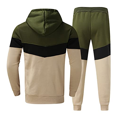 QWUVEDS Männlicher lässiger Fester Zweiteiliger Anzug Reißverschlusstasche Raglanärmel Hoodies Kordelzug Reißverschlusstasche Hosen Set Trainingsanzug Herren Komplett (0904A-Army Green, XXXL) von QWUVEDS