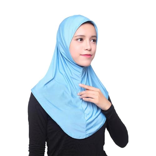 QWUVEDS Muslimische Frauen traditionelle Retro solide Kopftuch Schal gewickelt Hut Squash Schläger Griffband (Blue, One Size) von QWUVEDS