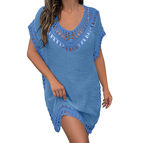 QWUVEDS Pareos & Strandkleider Für Damen Frühlingskleider Für Damen Damen Blusenkragen Patchwork Einfarbig Sexy Lässige Kurze Strandbluse Trägerkleid Damen Sommer Große Größen von QWUVEDS