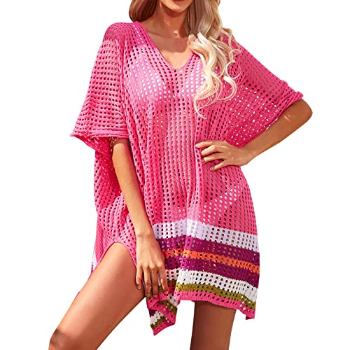 QWUVEDS Pareos & Strandkleider Für Damen Strandmode Strickwaren für Damen, ausgehöhlt, modisch, Strand-Bikini-Badeanzug, Bluse, Minikleid, Strandkleid, Überkleidung Pareo Kinder Bikini Cover Up von QWUVEDS