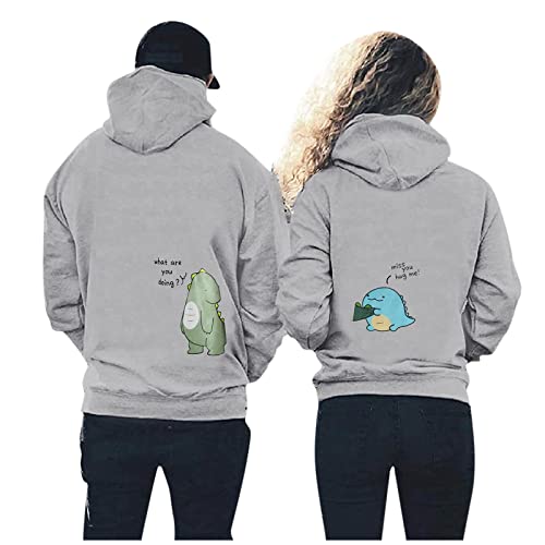 QWUVEDS Partner Pullover Mit Datum Für Pärchen Hoodie personalisiert Couple Geschenke King Queen Pullover Liebespaar Kapuzenpullover Partnerlook für Paar 1 Stück Dinosaurier Hoodie für Paare von QWUVEDS